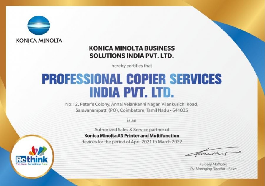 Konica Minolta Authorization Certificate Fy2021-2022 Tamilnadu